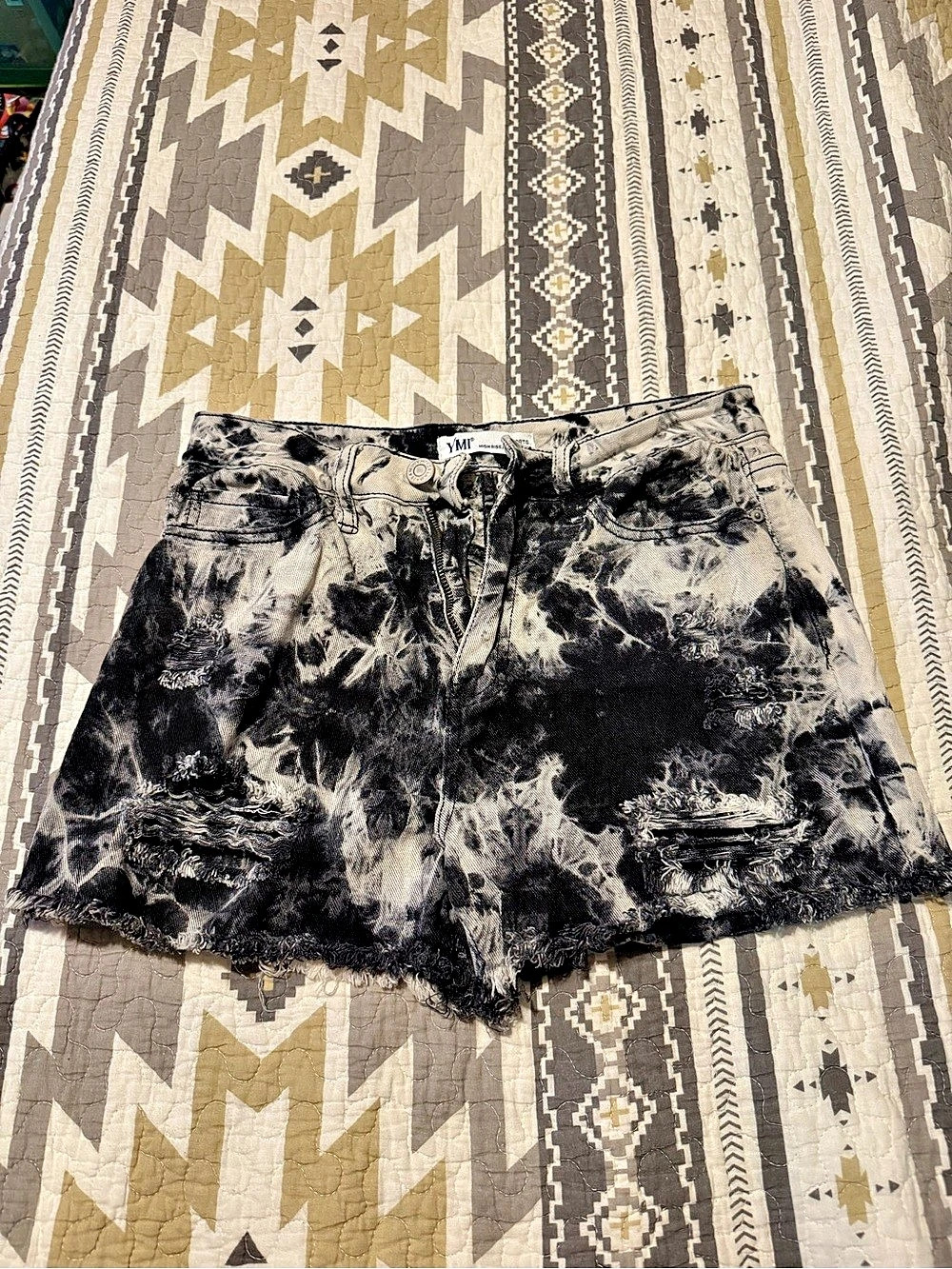 YMI Jeanswear 9/29 Black Acid Wash Distressed Ripped Denim Shorts